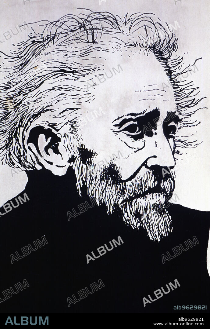 Macedonio Fernández (1874-1953), Argentine writer and philosopher, patriarch of the inventionist movement, drawing by Jorge de la Canal.