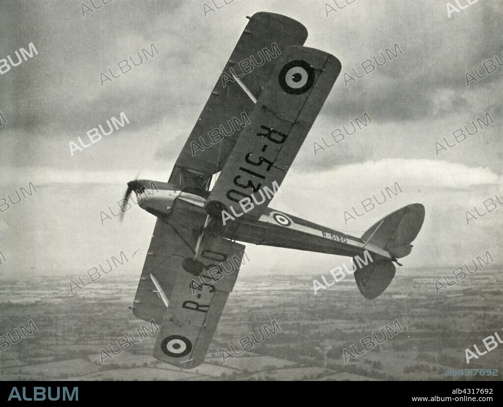 'The De Havilland Tiger Moth', 1941. De Havilland DH82 Tiger Moth, British biplane designed by Geoffrey de Havilland in the 1930s. The Tiger Moth was used by the RAF during the Second World War, and remained in service until 1952. From "The Royal Air Force in Pictures", 2nd edition, by World War I flying ace Major Oliver Stewart. [Country Life Ltd, London, 1941].