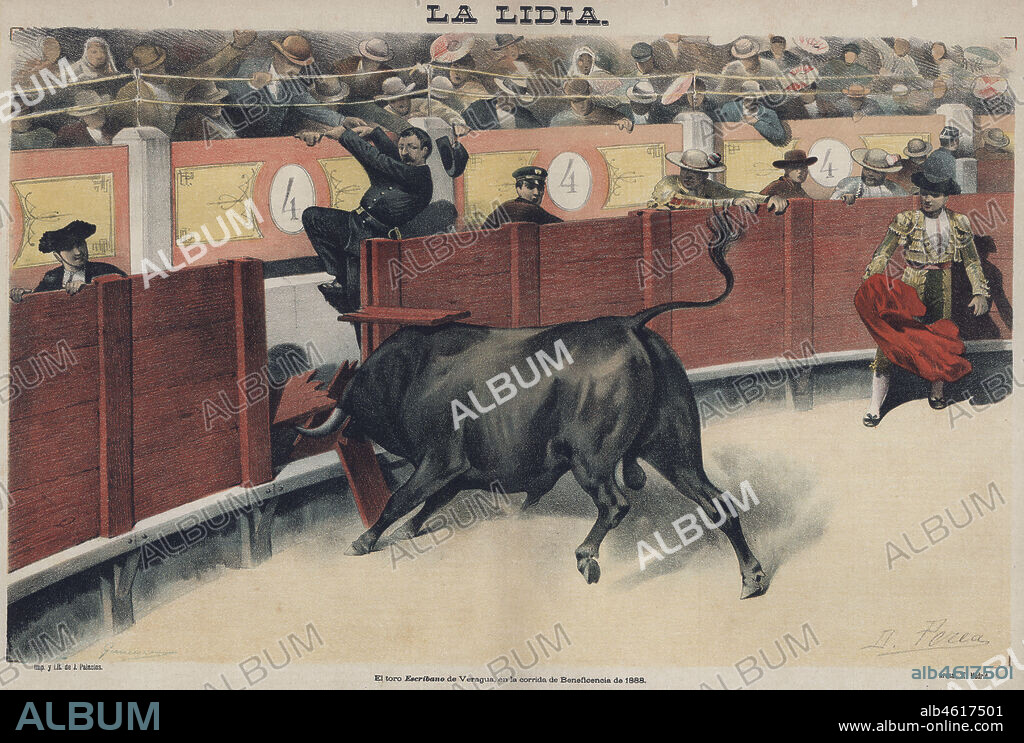 DANIEL PEREA Y ROJAS. La lidia. El toro Escribano de la ganadería de Veragua en la corrida de beneficiencia de 1888. Año 1888.