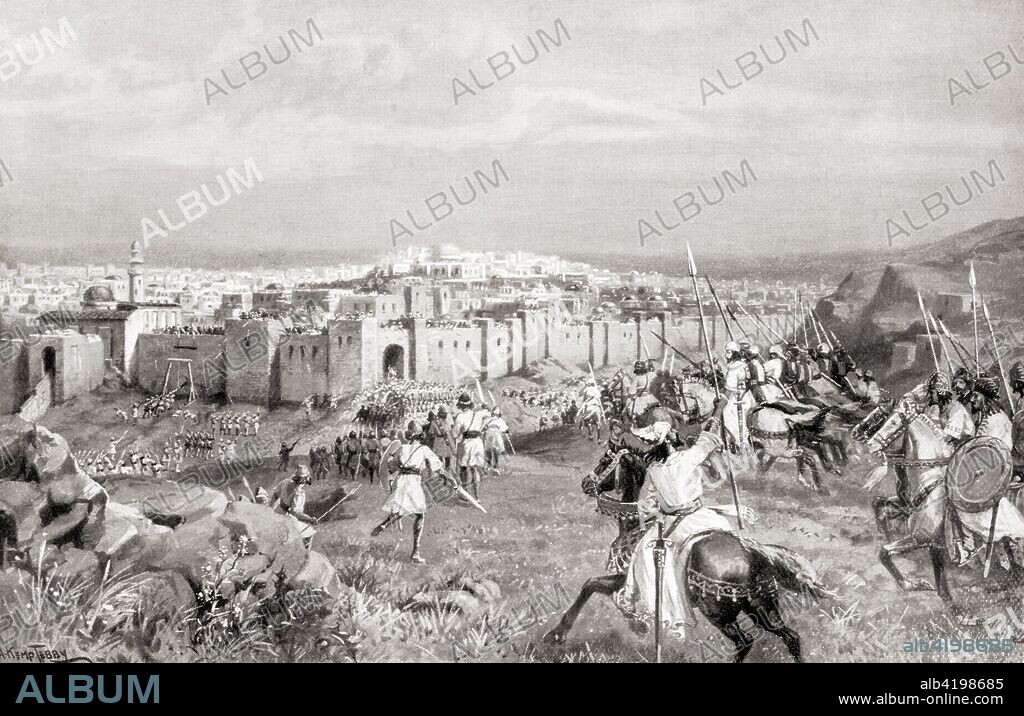 The capture of Jerusalem in 614AD by Shahrbaraz.  Shahrbaraz or Shahrvaraz, ? - died 9 June 630.  King of the Sasanian Empire.  From Hutchinson's History of the Nations, published 1915.
