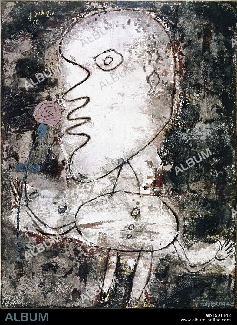 Man with Rose by Jean Dubuffet, distemper on canvas, 1949, 1901-1985.