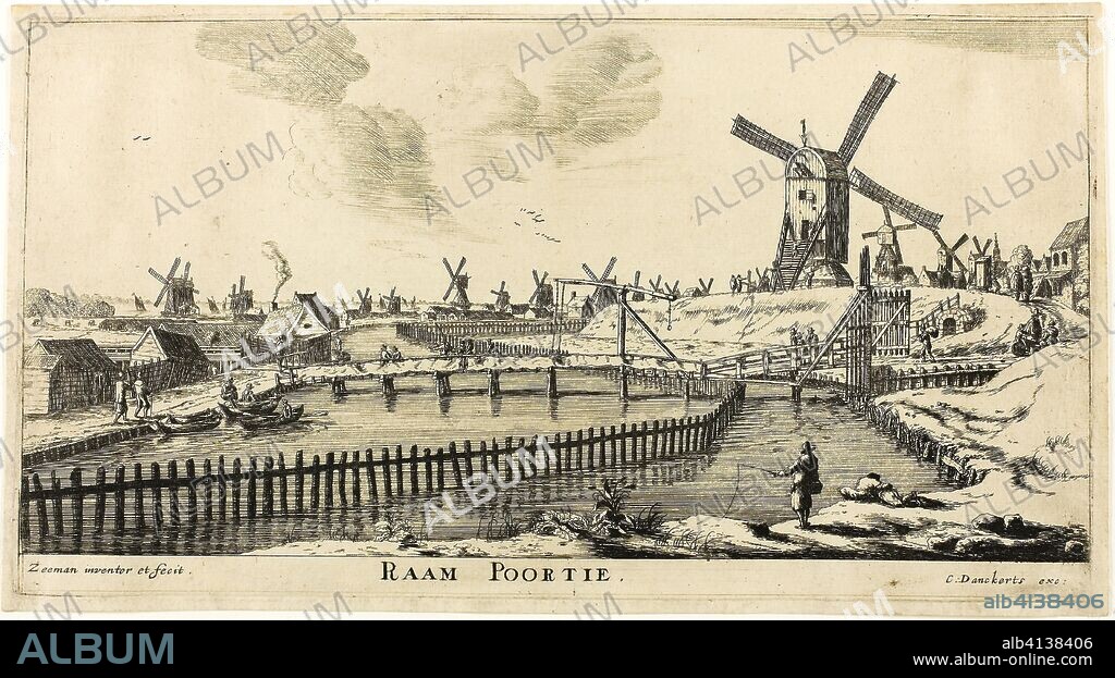 REINIER ZEEMAN (REINIER NOOMS). Eight Views of the Town Gates of Amsterdam: Raam Gate. Reinier Nooms, called Zeeman; Dutch, c.1623-1664. Date: 1643-1664. Dimensions: 165 x 302 mm (plate); 172 x 312 mm (sheet). Etching, on ivory laid paper. Origin: Holland.