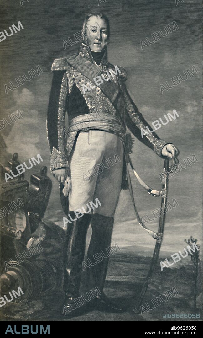 ERNST HEINEMANN. 'Marshal Édouard-Adolphe-Casimir-Joseph Mortier, Duke of Treviso', c1810, (1896). Edouard Adolphe Casimir Joseph Mortier (1768-1835), duc de Trevise and Marshal of France under Napoleon I. He was one of 18 people killed in 1835 during Giuseppe Marco Fieschi's assassination attempt on King Louis Philippe I. Engraving after the painting by Marie-Nicolas Ponce-Camus. From Life of Napoleon Bonaparte, Volume IV, by William Milligan Sloane. [The Century Co., New York, 1896].
