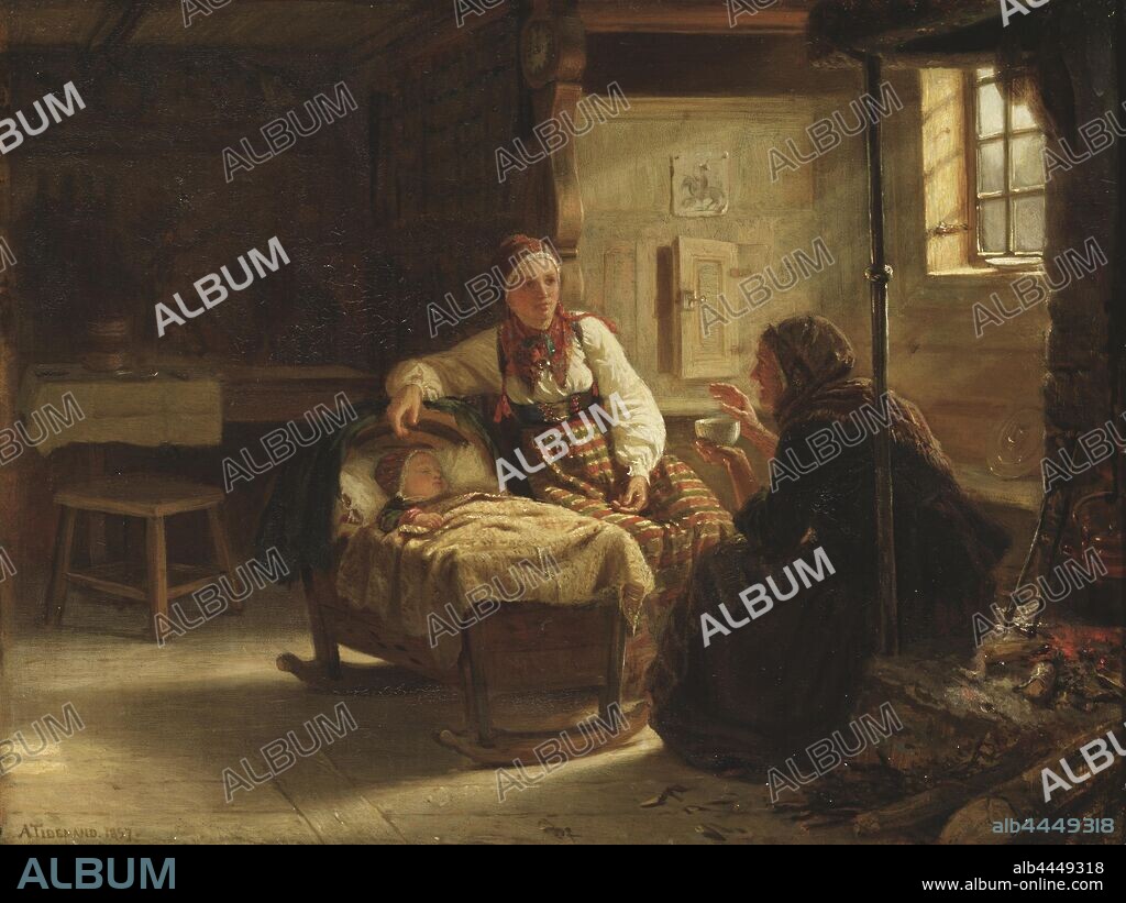 Adolph Tidemand, The Fortune-teller, Spåkvinna, painting, 1857, oil on canvas, Height, 34 cm (13.3 inch), Width, 46 cm (18.1 inch), Signed, A. Tidemand 1857.