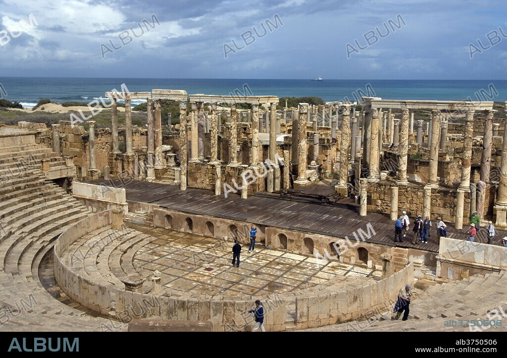 Theatre, Roman site of Leptis Magna, UNESCO World Heritage Site, Libya, North Africa, Africa.