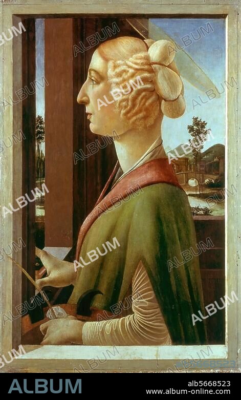 SANDRO BOTTICELLI. Botticelli, Sandro (eigentl. Alessandro Filipepi). 1445-1510. "Die heilige Katharina". (Bildnis der Caterina Sforza als heilige Katharina?). Gemälde. Altenburg, Lindenau-Museum.
