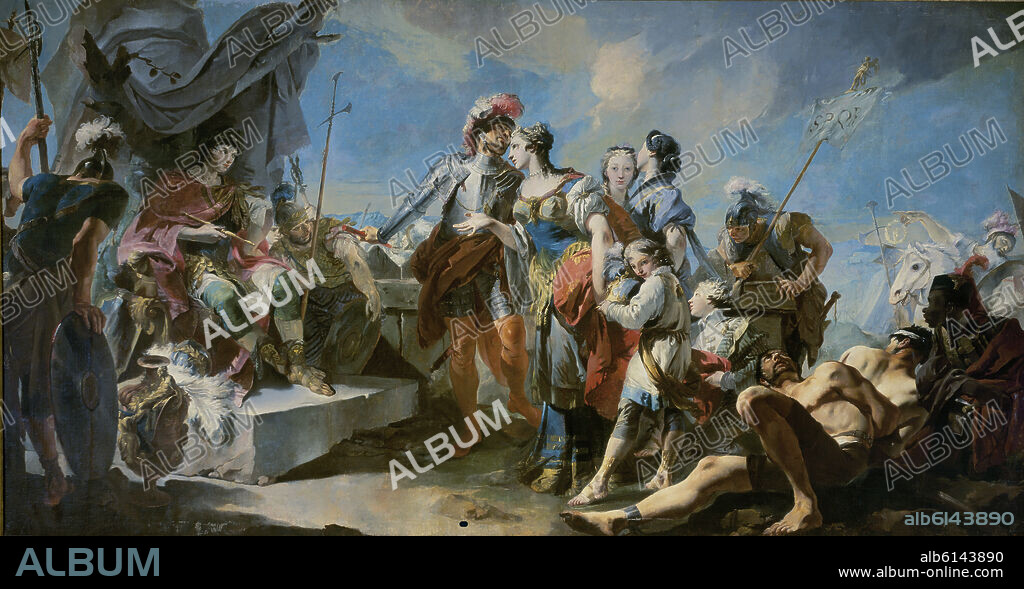 GIOVANNI BATTISTA TIEPOLO (1696-1770). EL TRIUNFO DE AURELIANO O LA REINA ZENOBIA ANTE EL EMPERADOR AURELIANO - HACIA 1717 - OLEO/LIENZO - 250x500cm - NP 3243 - ESCUELA ITALIANA.