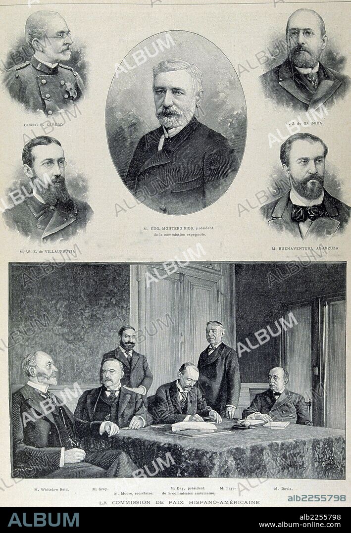 GUERRA DE CUBA 1868 - 1898. NOMBRE GENERICO CON EL QUE SE CONOCE LAS TRES GUERRAS POR LA INDEPENDENCIA DE CUBA DE ESPAÑA. " COMISIONADOS PARA AMBOS BANDOS PARA LA CONFERENCIA DE PAZ , AÑO 1898 ". GRABADI L ¿ILLUSTRATION.
