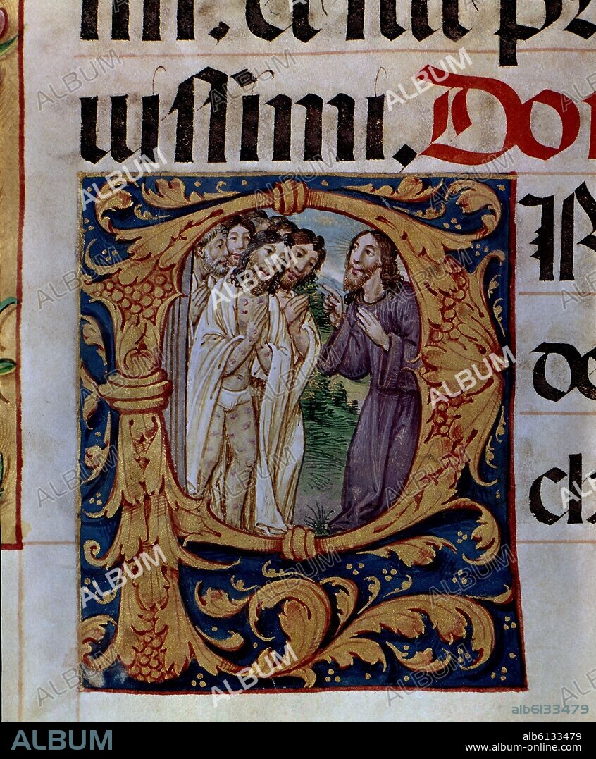 AUTOR LIBRE 01307. MISAL RICO DEL CARDENAL CISNEROS (1436-1517) SIGLO XV- JESUS Y LOS LEPROSOS - MILAGRO DE JESUS.