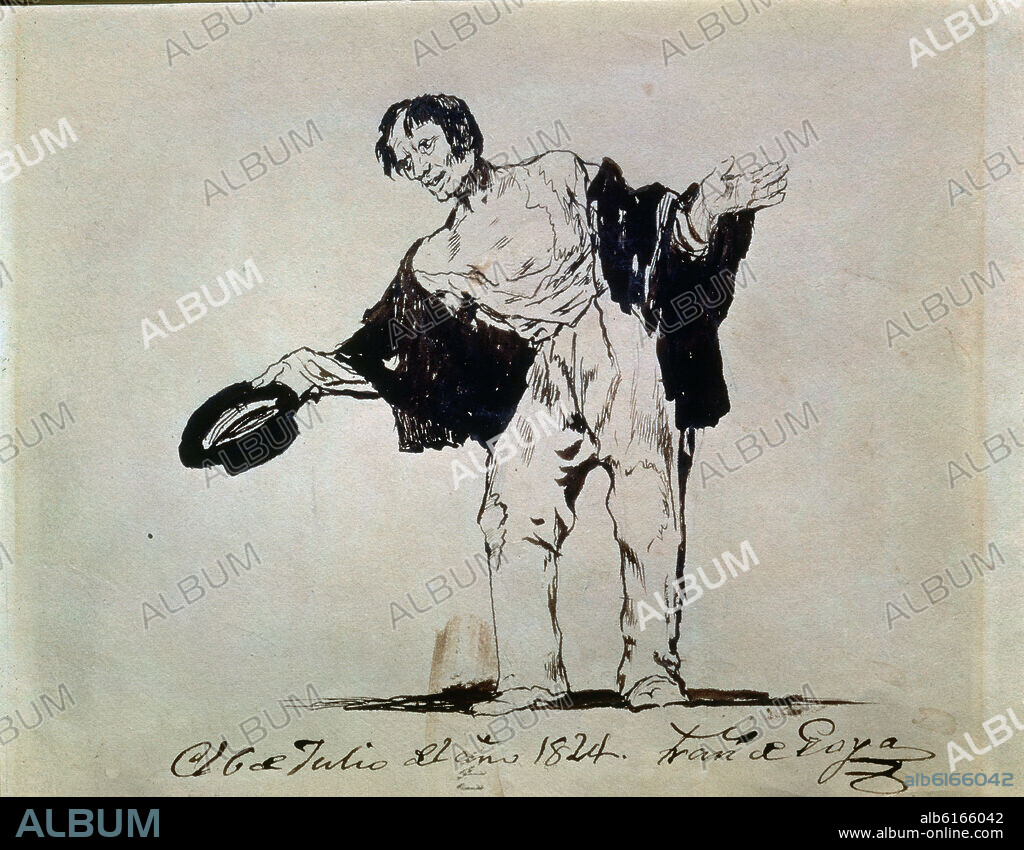 FRANCISCO DE GOYA. MENDIGO PIDIENDO CON SU SOMBRERO - 1824 - PLUMA Y TINTA CHINA - 178x205 mm.
