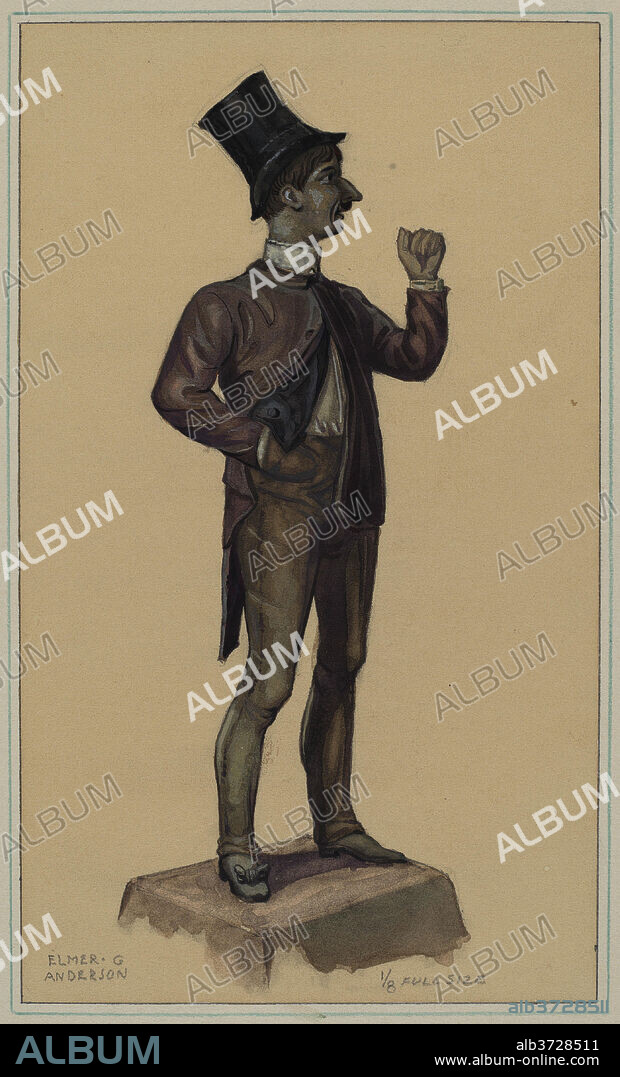 ELMER G. ANDERSON. Wooden Figure. Dated: c. 1936. Dimensions: overall: 35.7 x 24.5 cm (14 1/16 x 9 5/8 in.). Medium: watercolor, graphite, and colored pencil on paperboard.