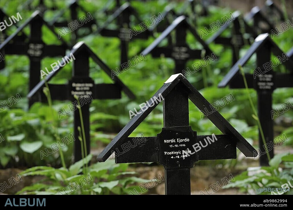 Graves at the German military cemetery Nasswand from World War I in the Dolomites, Italy, Europe.