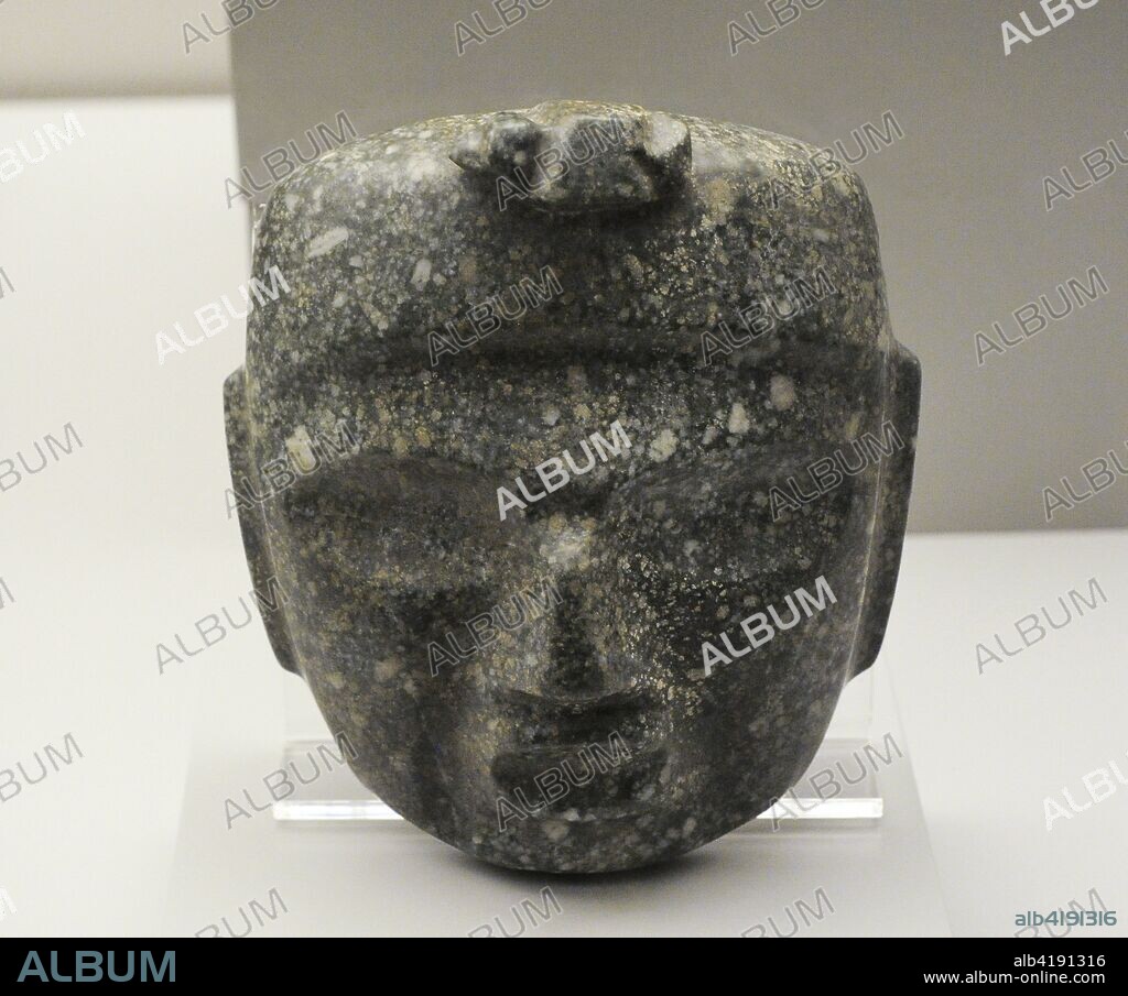 Mask depicting a human face. Stone. Mezcala style. Late Preclassic Period (400 BC-100 AD). Western Mexico. Museum of the Americas. Madrid, Spain.