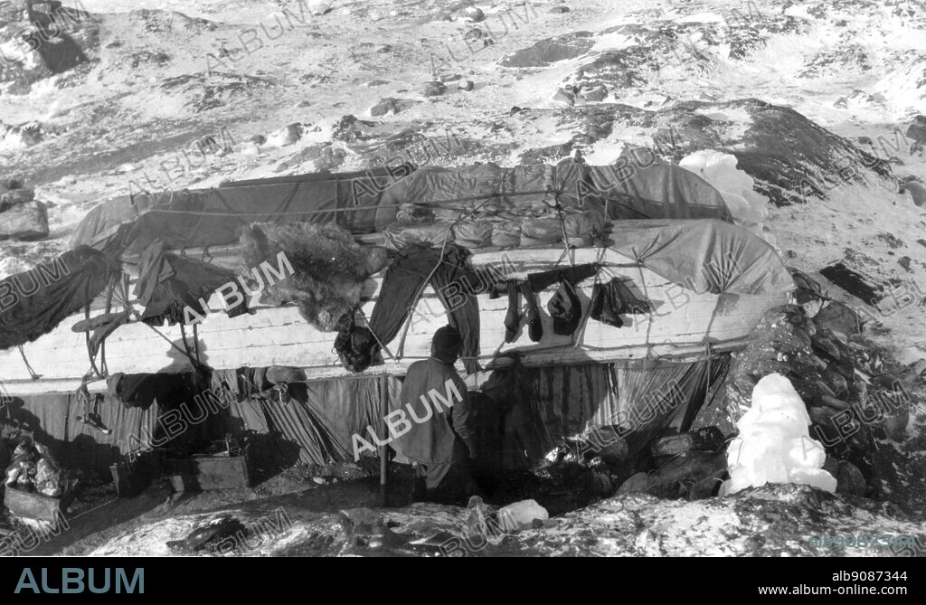 The living quarters on Elephant Island, by Frank Hurley and George Marston. Sir Ernest Shackleton led a rescue attempt for his men stranded on Elephant Island in the Antarctic. Antarctica: The Last Continent by Ian Cameron, page 214.