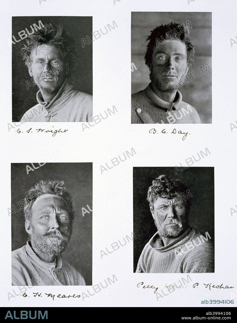 Members of Captain Scott's Antarctic expedition, 1910-1913. Four members of the 'Terra Nova' expedition to the South Pole. Charles S Wright, Bernard C Day, Cecil H Meares and Petty Officer Patrick Keohane.