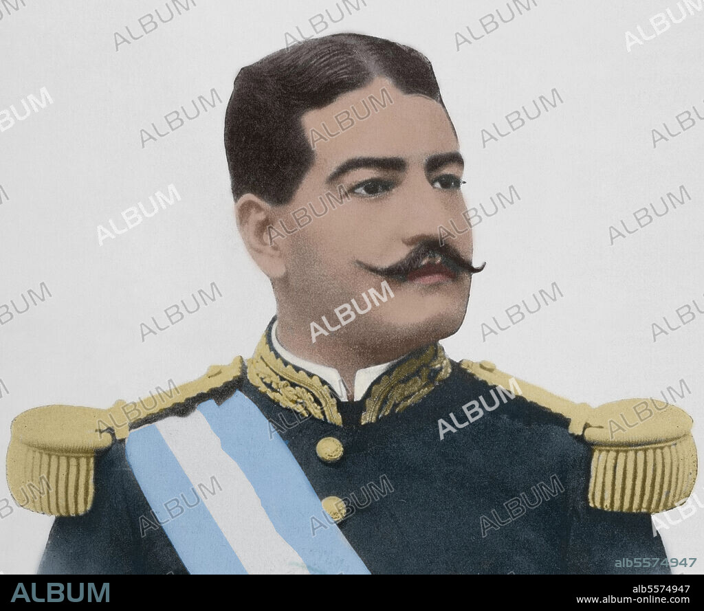 José María Reina Barrios (José María de Jesús Reina Barrios) (1854-1898). President of Guatemala from 1892 to 1898. He was assassinated in the country's capital on 8 February 1898. Portrait. Photoengraving by Laporta. Later colouration. La Ilustración Española y Americana, 1898.