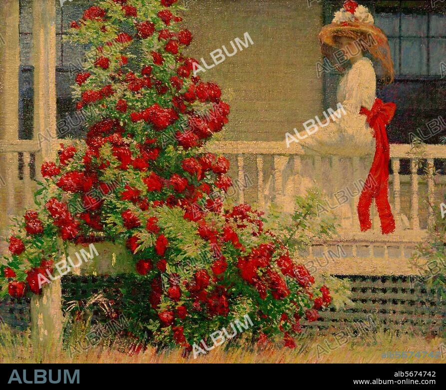 PHILIP LESLIE HALE. Hale, Philip Leslie. 1865-1931. "The Crimson Rambler", 1908. Oil on canvas, 63.5 × 76.2 cm. Inv. 1909.12. Joseph E.Temple Fund, Philadelphia, Academy of Fine Arts.