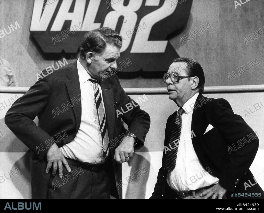 STOCKHOLM 19820917 . Centerpartiets ledare Thorbjörn Fälldin (t.v.) och och journalisten Lars Orup.. Foto: Peter Diedrich / SVD / Scanpix/ Kod: 11014.