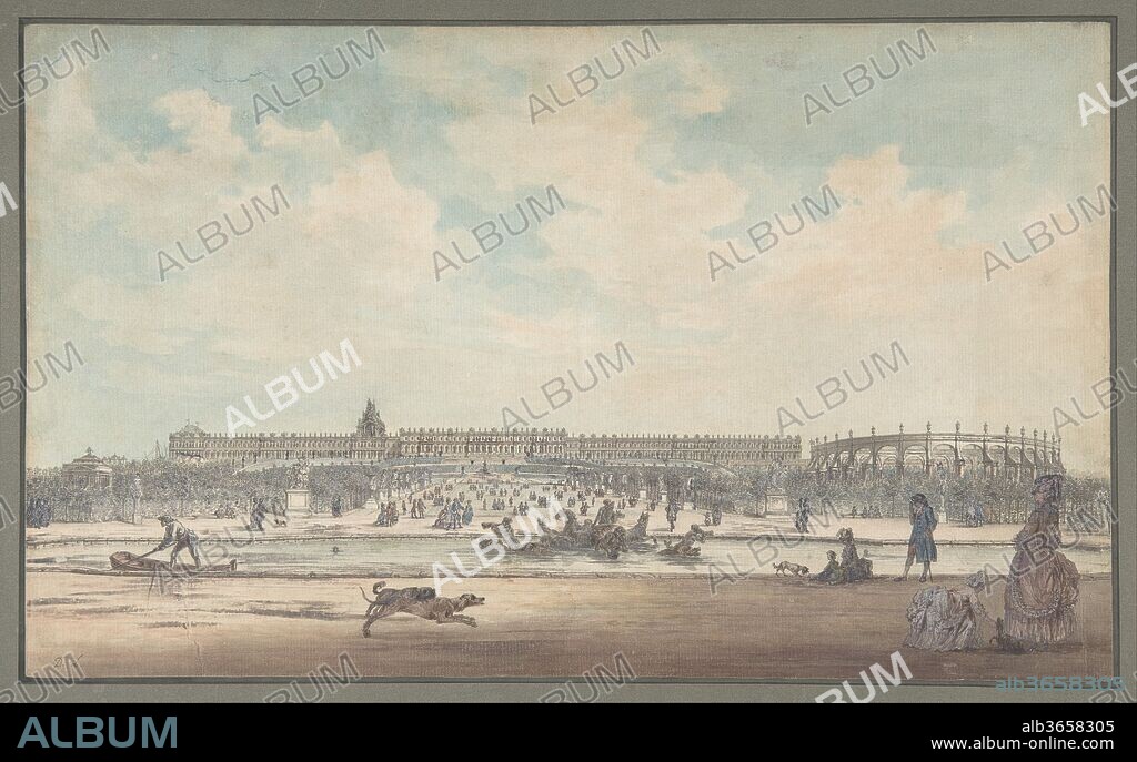 The Château de Versailles Seen from the Gardens. Artist: Louis Nicolas de Lespinasse, called the Chevalier de Lespinasse (French, Pouilly-sur-Loire 1734-1808 Paris). Dimensions: 8 1/16 x 11 15/16 in.  (20.4 x 30.4 cm). Former Attribution: Formerly attributed to Anonymous, French, 18th century. Date: 1779.