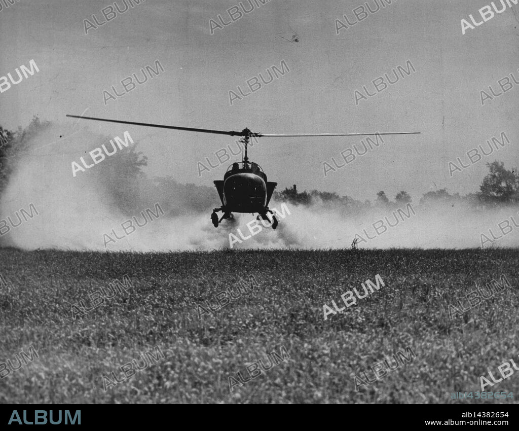 This American agricultural helicopter uses the downwash of its main rotor blades to swirl DDT-laden dust on to the underside of crop foliage. It can dust between 100 and 200 acres an hour. It can also be used to check plant disease and weeds, apply fertiliser, sow seed, pollenise orchards and blow moisture from rain-laden fruit. July 10, 1947. (Photo by Associated Press Photo).