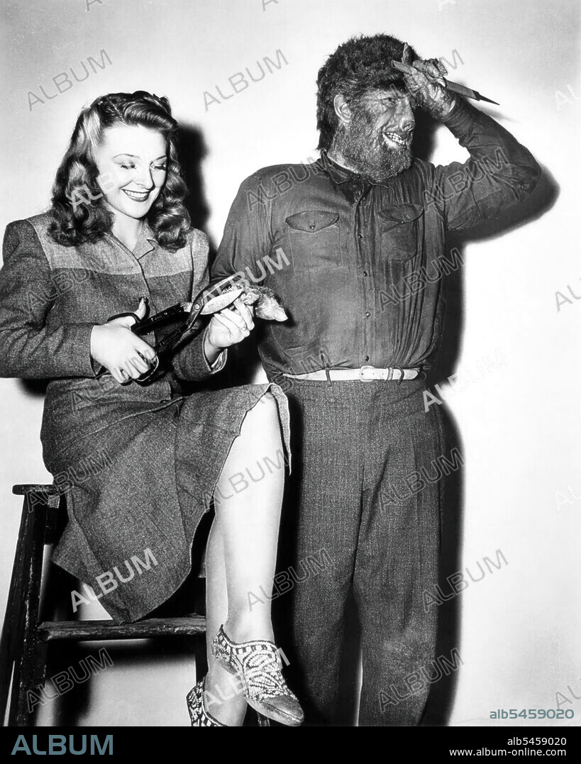 EVELYN ANKERS and LON CHANEY JR. in THE WOLF MAN, 1941, directed by GEORGE WAGGNER. Copyright UNIVERSAL PICTURES.