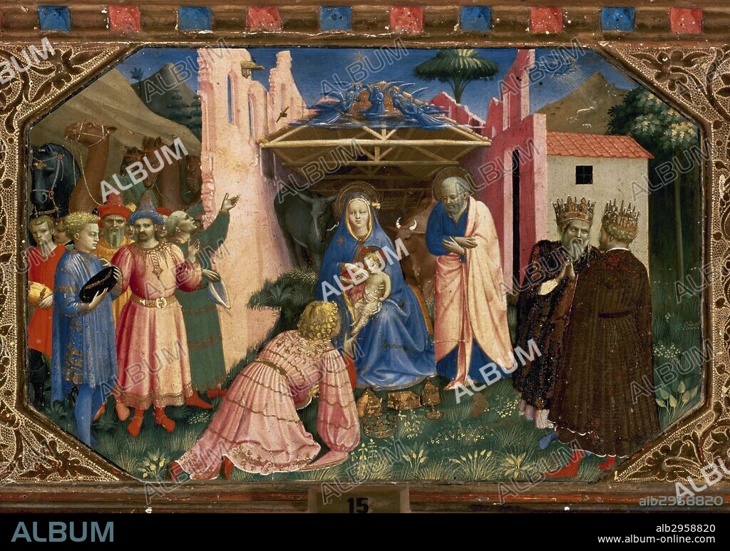 ARTE RENACIMIENTO-QUATTROCENTO. ITALIA. ANGELICO, Fra. (Vicchio di Mugello, h.1387-Roma, 1455). Pintor toscano del primer renacimiento, perteneciente a la escuela florentina. "PREDELA DE LA EPIFANIA ". Detalle de una de las cinco tablillas que componen el banco del retablo de "La Anunciación" (h.1430). Museo del Prado. Madrid. España.