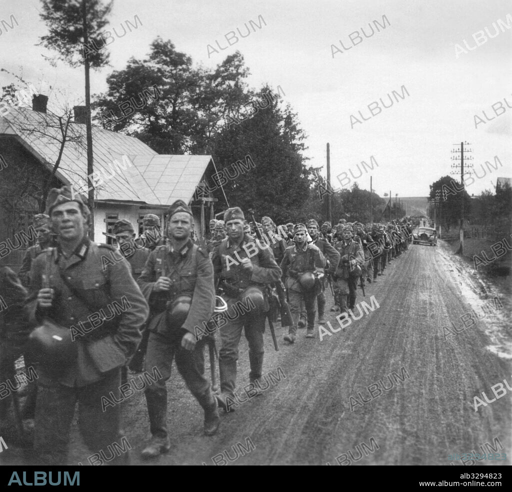 Columns of German infantry march to the front near Sambor.