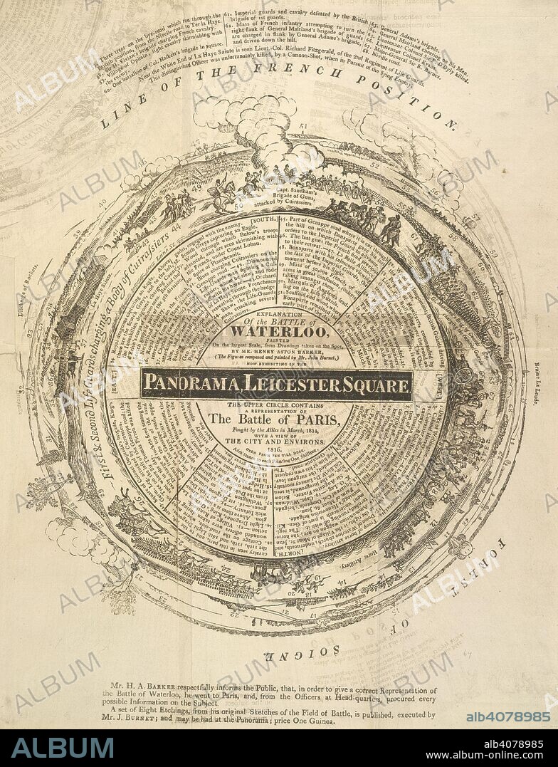 Panorama, Leicester Square. [A collection of descriptions of views exhibited a. London, 1798-1856. Explanation of the Battle of Waterloo, painted on a Panorama.  Image taken from [A collection of descriptions of views exhibited at the Panorama, Leicester Square, and painted by H. A. Barker, Robert Burford, John Burford and H. C. Selous.]..  Originally published/produced in London, 1798-1856. . Source: 10349.t.15,. Language: English.