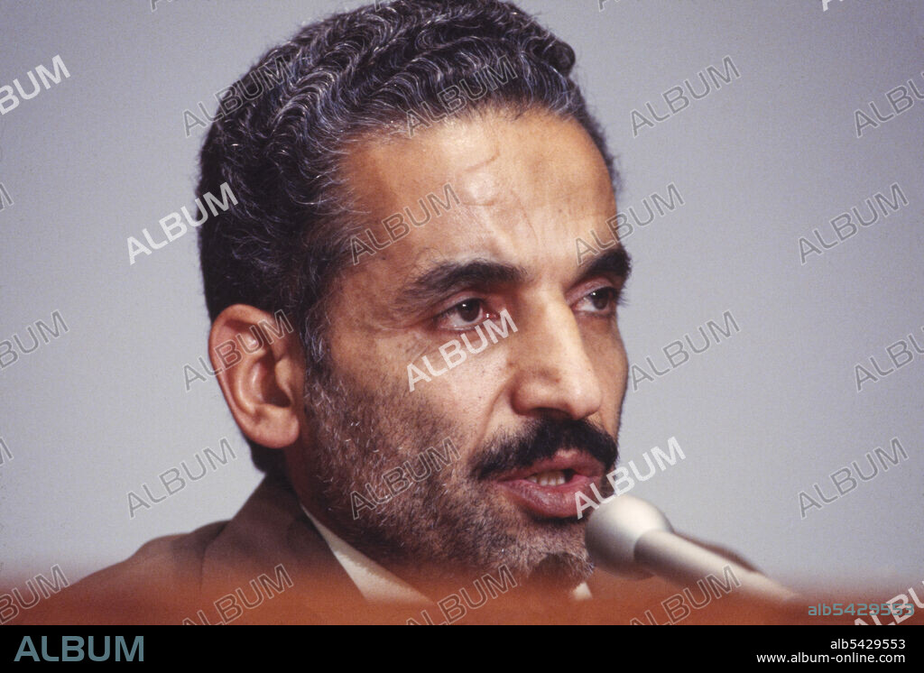 Mohammad Ali Rajai, Prime Minister of Iran, speaking at United Nations, New York City, New York, USA, Bernard Gotfryd, October 17, 1980.