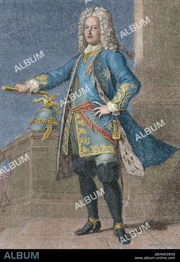 Estanislao I Leszcynski (Leópolis, 1677-Lunéville, Francia, 1766). Rey de Polonia (1704-1709 y 1733-1736). Fué elegido rey gracias al apoyo de Carlos XII de Suecia. Su derrota en Poltava (1709) le obligó a huir al principado de Deux-Ponts propiedad de Carlos XII, a su muerte se marchó. En 1733 volvió a Polonia siendo coronado de nuevo y apoyado por Luis XV de Francia. Atacado por Rusia abdicó en 1736. Grabado coloreado.