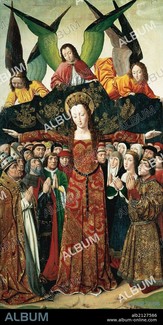 The Virgin of Mercy. Panel painting. 15th century. Altarpiece from the Convent of Saint Clare, Palencia. National Archaeological Museum. Madrid. Spain.