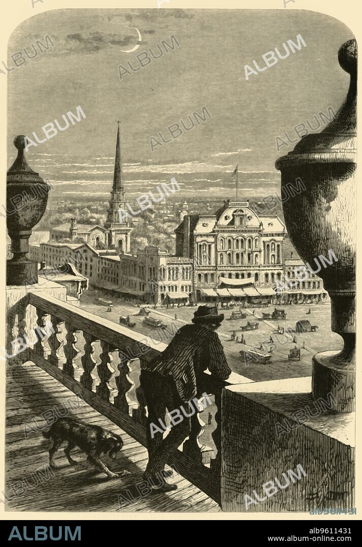 JOHN DOUGLAS WOODWARD. 'Glance at Detroit from the City Hall', 1872. View of Detroit, Michigan, USA. From "Picturesque America; or, The Land We Live In, A Delineation by Pen and Pencil of the Mountains, Rivers, Lakes...with Illustrations on Steel and Wood by Eminent American Artists" Vol. I, edited by William Cullen Bryant. [D. Appleton and Company, New York, 1872].