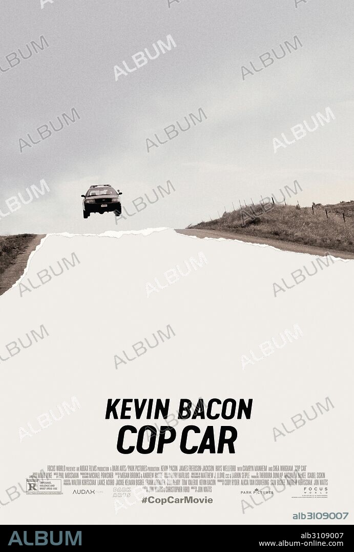 Poster of COP CAR, 2015, directed by JON WATTS. Copyright AUDAX FILMS/DARK ARTS FILM/END CUE/PARK PICTURES.