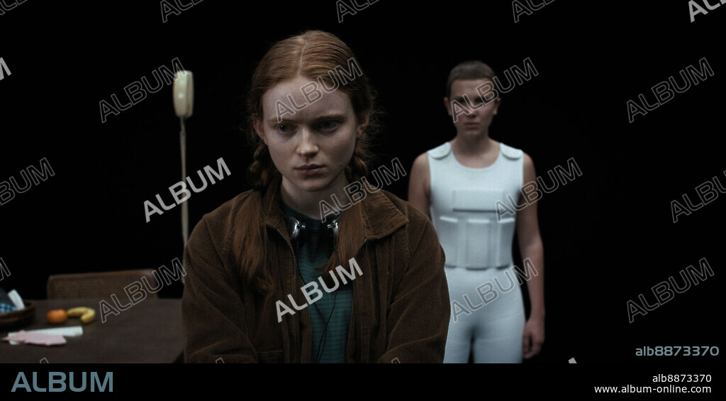 MILLIE BOBBY BROWN and SADIE SINK in STRANGER THINGS, 2016, directed by MATT DUFFER and ROSS DUFFER. Copyright 21 LAPS ENT/MONKEY MASSACRE. Season 4 episode 8.