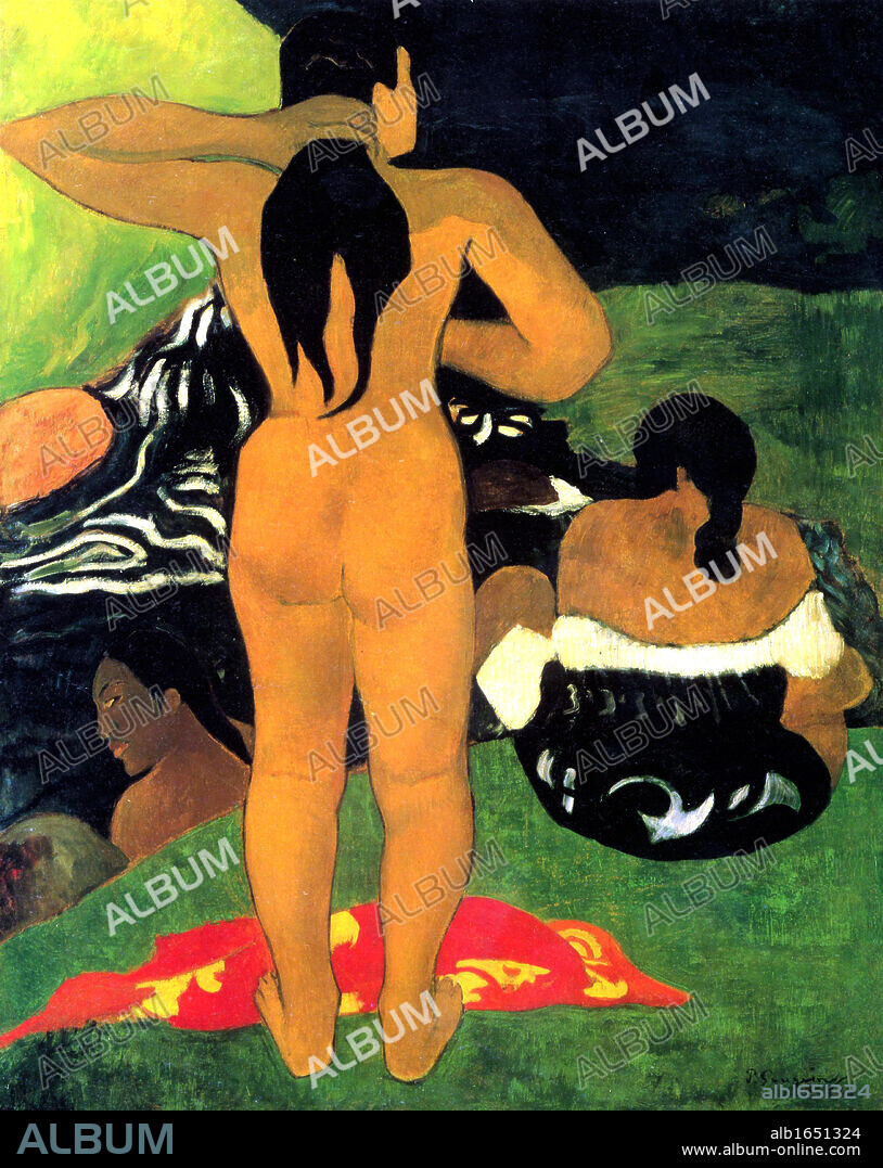 Tahitian Women Bathing', 1892. Oil (Eugene Henri) Paul Gauguin (1848-1903) French Post-Impressionist artist. Nude Female Back Primitivism.