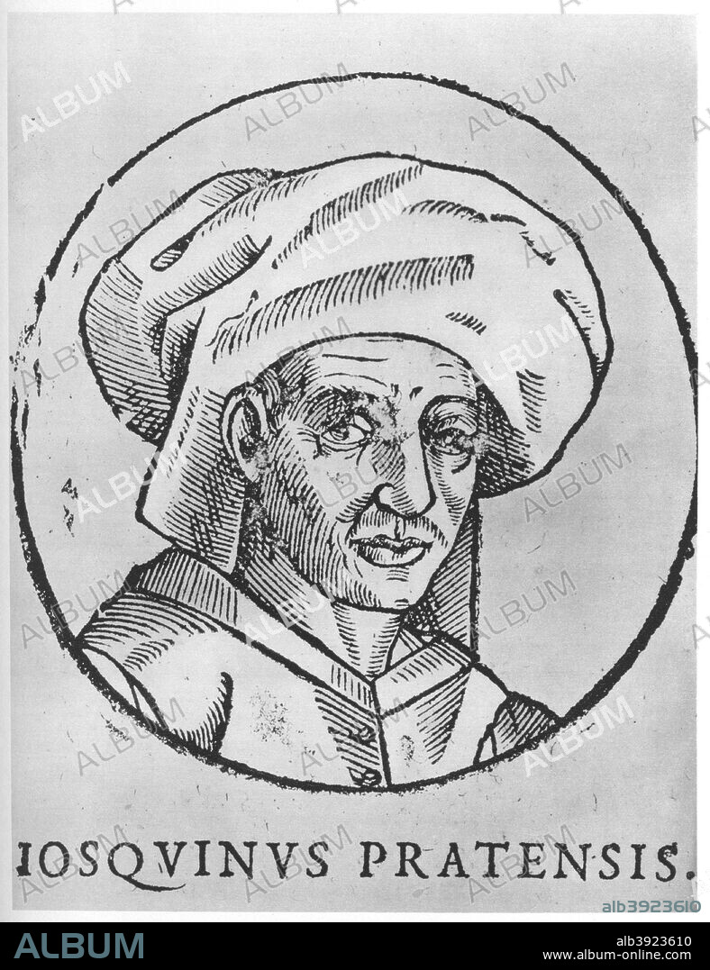 Josquin des Prez, Franco-Flemish composer of the Renaissance. A print from Les Musiciens Celebres, Lucien Mazenod, Paris, 1948.