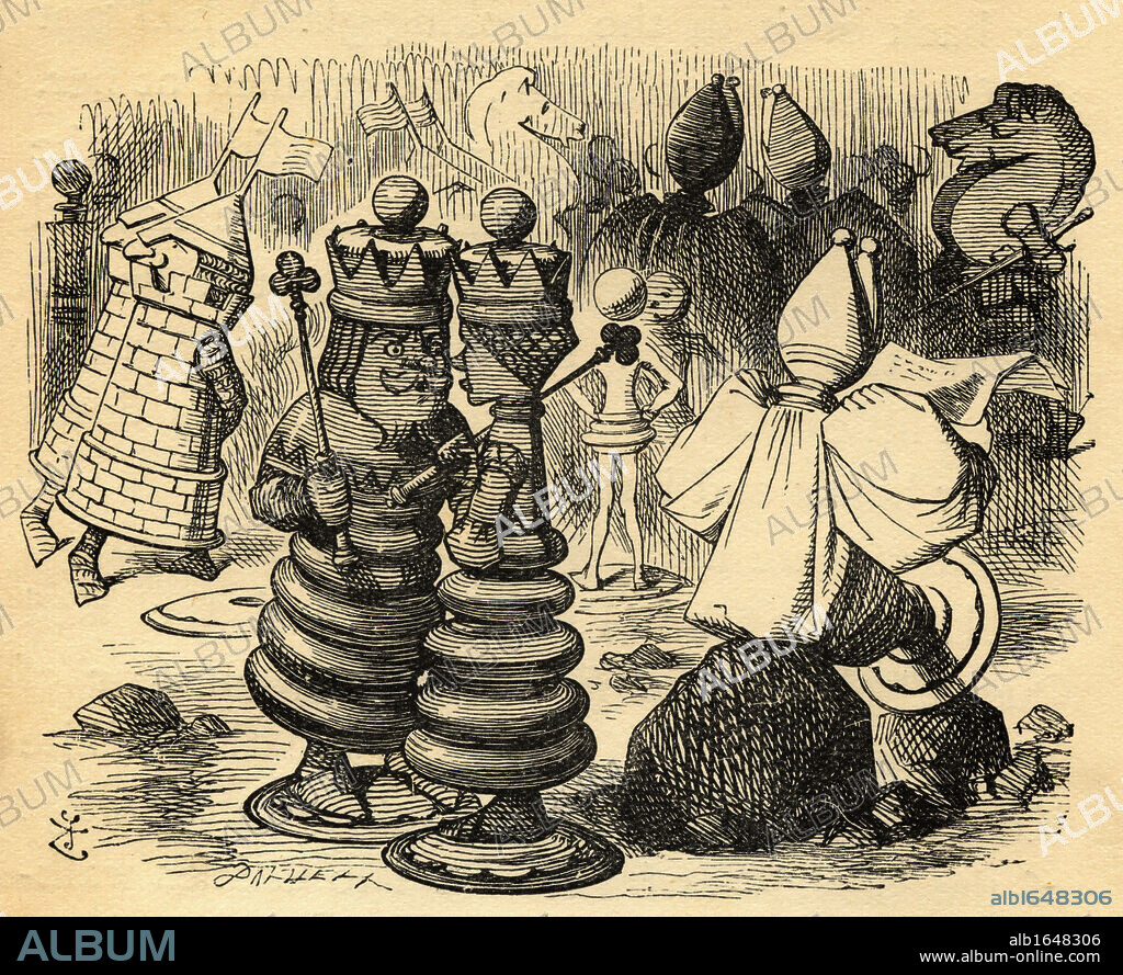 The Red King and Queen. Illustration by Sir John Tenniel, 1820-1914. From the book "Through the Looking-Glass and What Alice Found There" by Lewis Carroll. Published London 1912.