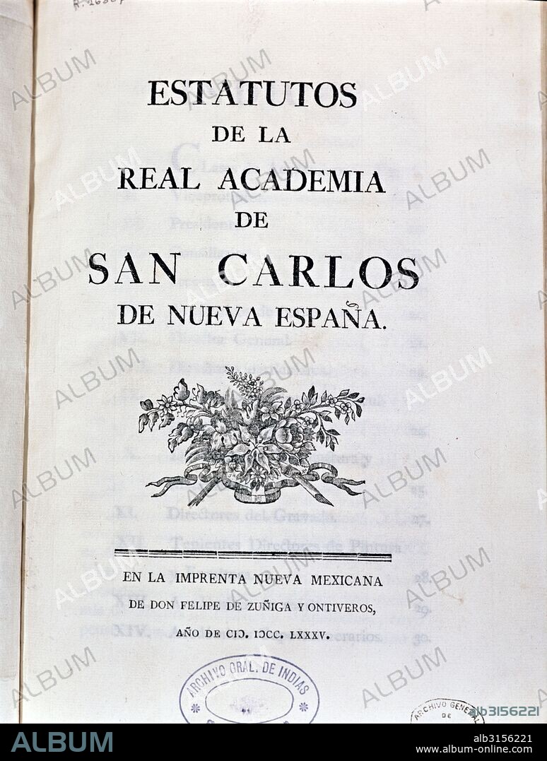 Libros Antiguos, siglo XVIII. Portadilla de los Estatutos de la Real Academia (Mexico).