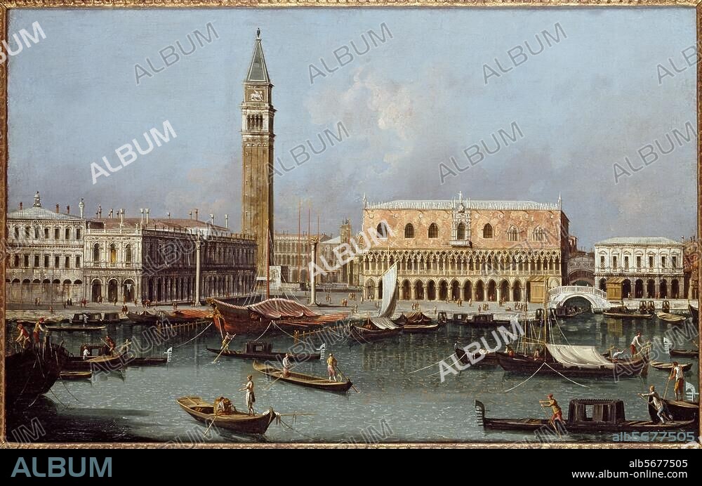 GIOVANNI ANTONIO CANALETTO. Canaletto, Studio of 1697-1738. "Venice, the Molo from the Bacino di san Marco". Oil on canvas, 62 × 97cm. No date. London, Sotheby's. Lot 83, 6/12/95.
