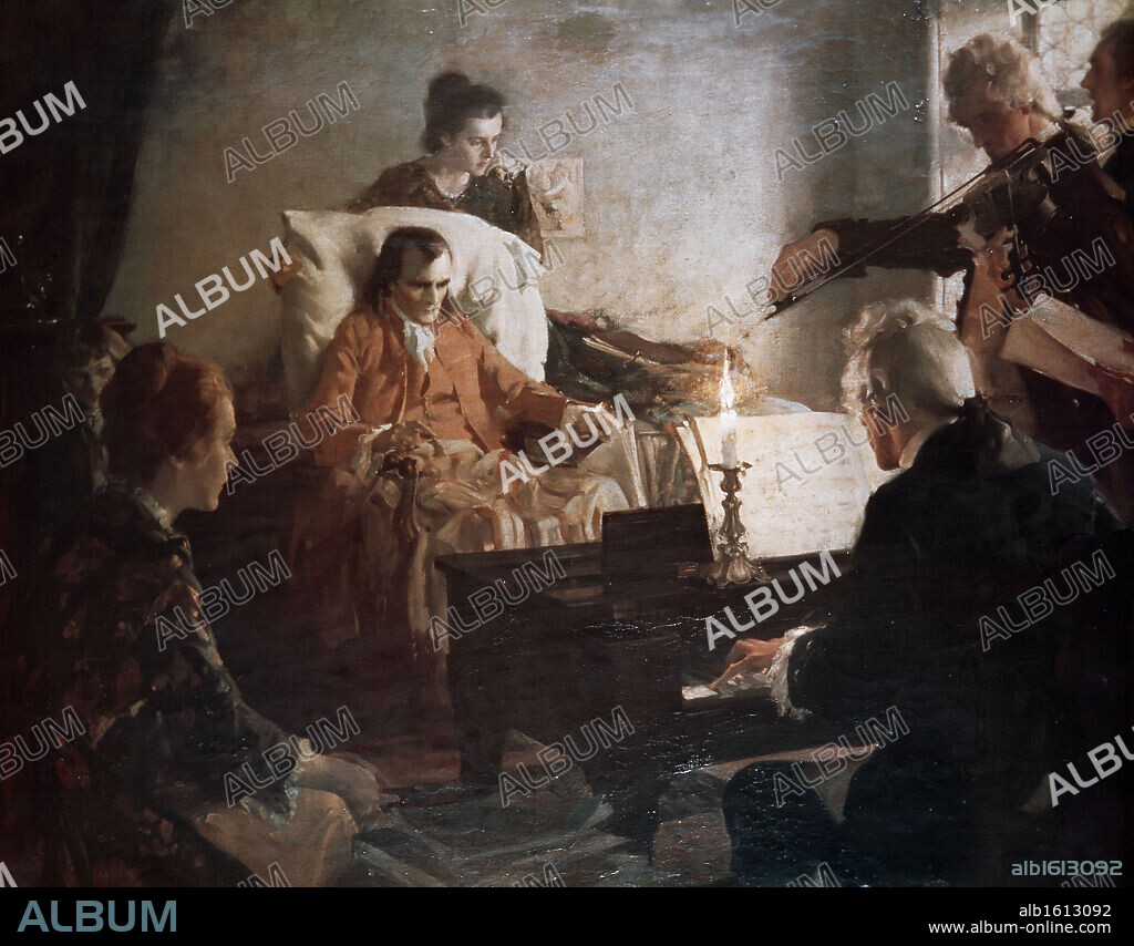 Mozart Listens to his Requiem on Death Bed by Charles Edward Chambers, 1883-1941, Private Collection.