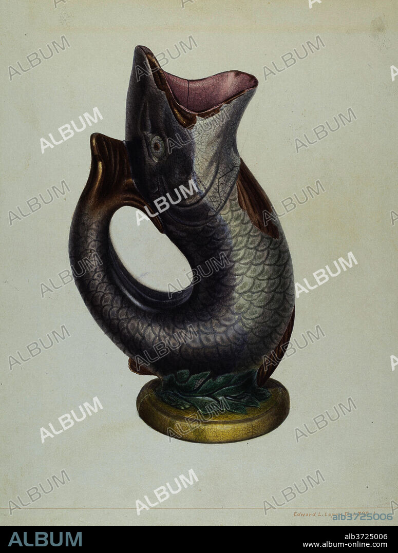 EDWARD L. LOPER. Fish Pitcher. Dated: c. 1938. Dimensions: overall: 30.4 x 23 cm (11 15/16 x 9 1/16 in.)  Original IAD Object: 8 3/4" High  4 1/2" Wide  3" Wide. Medium: watercolor, graphite, and colored pencil on paper.