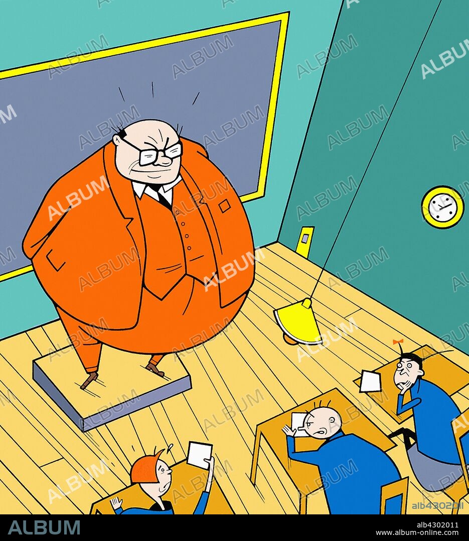 Angry teacher watching sleeping students.