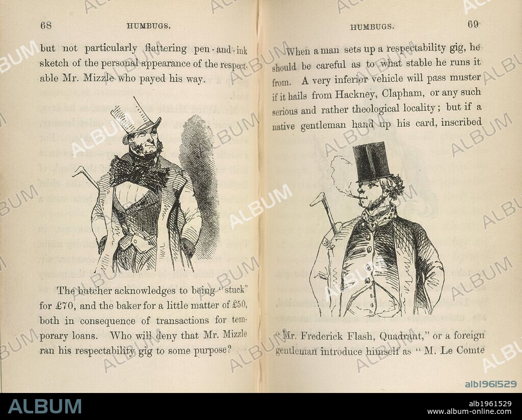 ANGUS BETHUNE REACH. Mr Muzzle and Mr Frederick Flash. Wood-engraved vignettes after Archibald Henning. The Natural History of Humbugs... London, 1847. Source: 12352.b.39, 68-69. Language: English.