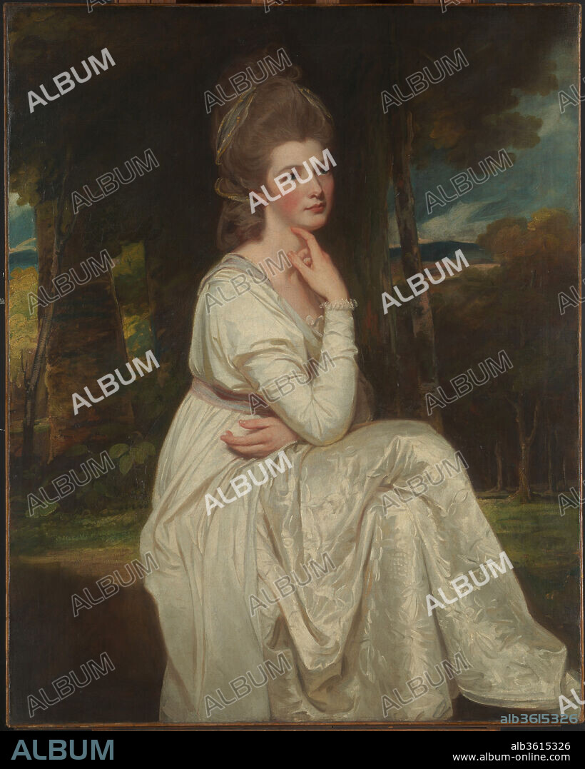 Lady Elizabeth Stanley (1753-1797), Countess of Derby. Artist: George Romney (British, Beckside, Lancashire 1734-1802 Kendal, Cumbria). Dimensions: 50 x 40 in. (127 x 101.6 cm). Date: 1776-78.
On November 27, 1776, Lady Derby first sat for this portrait. She returned to Romney's London studio ten times in the winters of 1777 and 1778. She was twenty-three with a son and had been married for two and a half years. The romantic background and her white dress are typical of Romney's portraits of women.