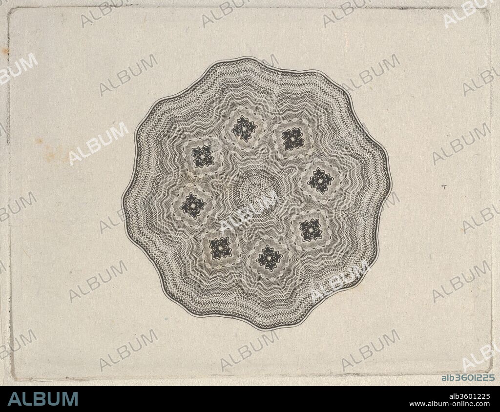 Banknote motif: rounded ornamental lathe work design witha wavy edge. Artist: Associated with Cyrus Durand (American, 1787-1868). Dimensions: sheet: 2 15/16 x 2 5/16 in. (7.5 x 5.8 cm). Printer: Printed by A. B. & C. Durand & Company (American, active 1824-27); Printed by Durand, Perkins, and Company (New York). Date: ca. 1824-42.
