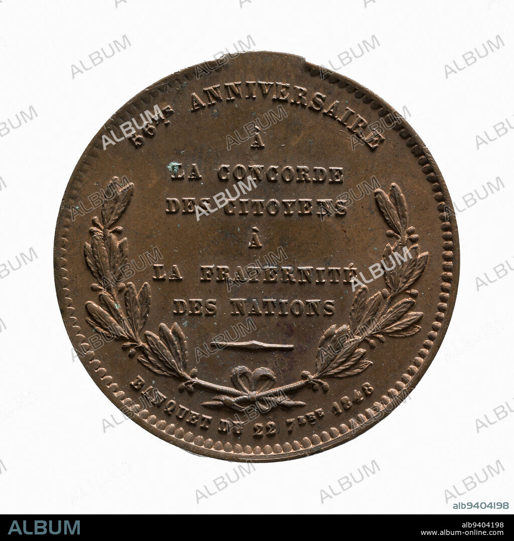56th anniversary of the French Revolution, banquet of September 22, 1848., Daniel, Engraver in medals, Array, Numismatics, Medal, Paris, Dimensions - Work: Diameter: 3.4 cm, Weight (type dimension): 20.63 g.