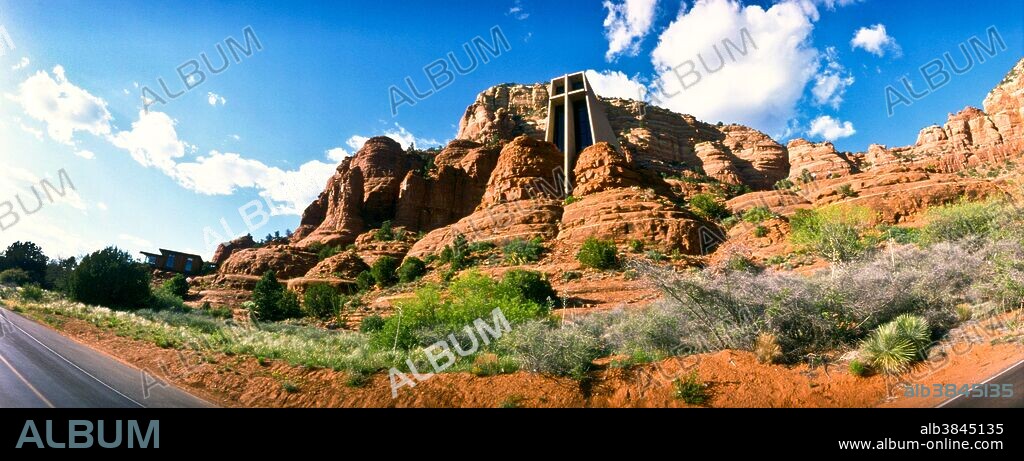 Chapel of the Holy Cross, a Catholic church built into the red rocks of Sedona, Arizona in 1956.