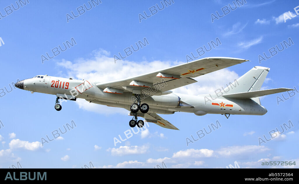 A People's Liberation Army Air Force (PLAAF) Xian H-6K strategic bomber plane during the contest Aviadarts 2018 (International Army Games) at Ryazan, Dyagilevo airport.