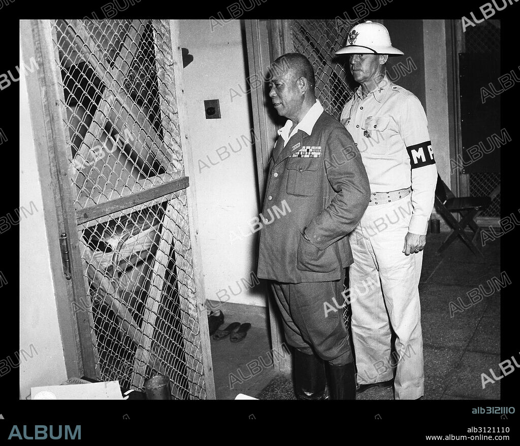 War Crimes Trials Manila in the Philippines, after world war two, 1946. Japanese General Tomoyuki Yamashita, guarded by military police.
