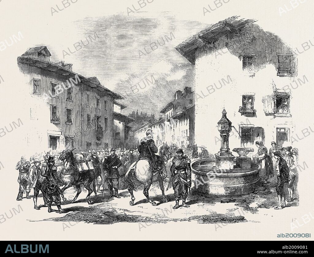 THE WAR, ARRIVAL OF THE SECOND DIVISION OF THE 4TH CORPS OF FRENCH TROOPS AT MODANE, SAVOY, ON THE 3RD INST. FROM A SKETCH BY J.A. BEAUCE.
